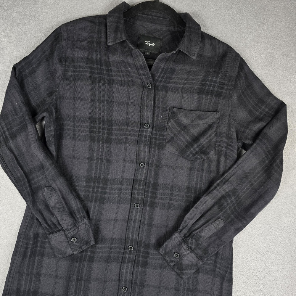 Rails Blanca Shirt Dress Womens XS Black Plaid Button Front Long Sleeve Rayon